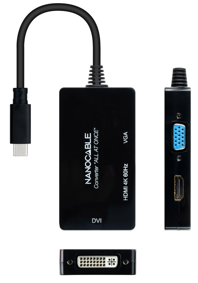 Adaptador NanoCable USB-C para HDMI / DVI / VGA 20 CM Negro image number 2