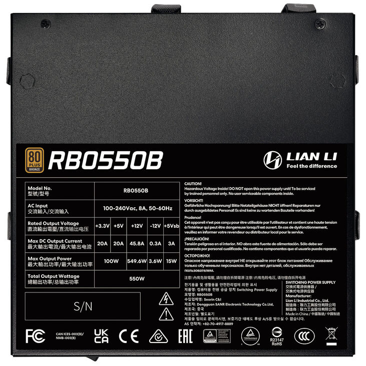 Fonte Semi-Modular Lian Li RB 550W 80+ Bronze Preto image number 4