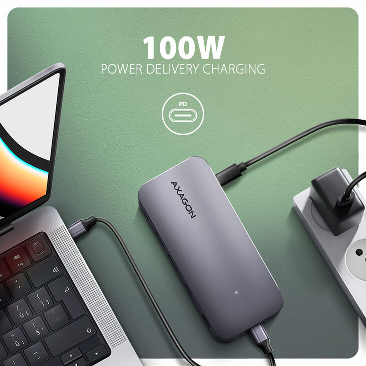 Multiport-Hub AXAGON HMC-12GM2 USB-C 3.2 Gen 2 hub w. M.2 SATA/NVMe + HDMI + DP + 3x USB-A + USB-C + RJ-45 + SD/mSD + audio + PD 100W image number 3