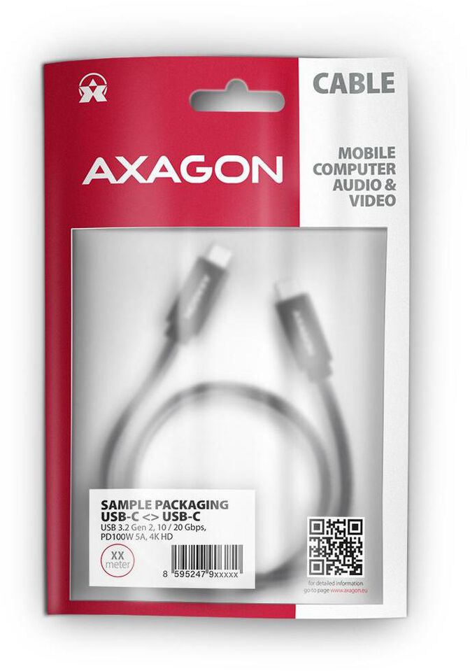 Cable de cargamento AXAGON BUCM32-CM05AB USB-C  <-> USB-C 3.2 Gen 2, 1m, PD 100W, 5A, 4K HD, ALU, braid, Negro image number 8