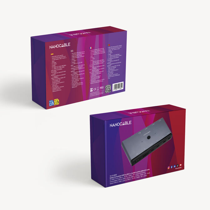 Switch Conmutador KVM Nanocable 2x USB-C a 3xUSB-A+2xPD+HDMI+DP+Audio image number 5