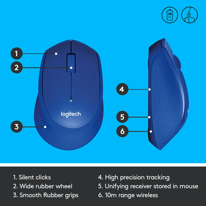 Rat&oacute;n Logitech M330 Silent Plus 1000DPI Wireless Azul image number 7