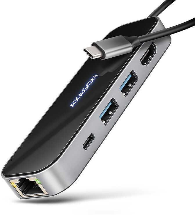 Multiport-Hub AXAGON HMC-6GLN 2x USB-A 5Gbps, 1x USB-C 5Gbps, 4K/60Hz HDMI, RJ-45, USB 3.2 Gen 1 hub, PD 100W, 20cm USB-C cable image number 0
