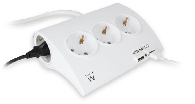 Regleta Ewent 5 Tomas + 2 Portas USB 16A Blanco image number 1