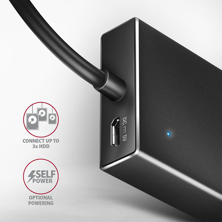 HUB USB AXAGON HUE-F7A 7x USB 3.2 Gen 1 ALU FLAT, micro USB power IN image number 3