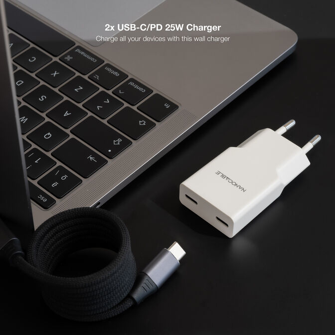 Cargador Nanocable 2xUSB-C/PD 25W, Blanco image number 2