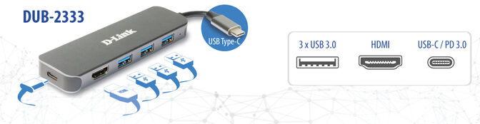 HUB USB D-Link USB-C Macho > 3 x USB 3.0 (SS) + 1 x HDMI (4K Ready) + 1 x USB-C (Thunderbolt 3) image number 2
