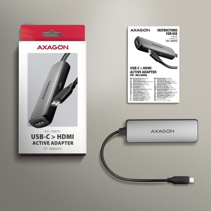 Cable AXAGON RVC-HI8KPD -> HDMI 2.1 adapter 8K/60Hz  4K/144Hz Aluminum, 1,8m image number 6