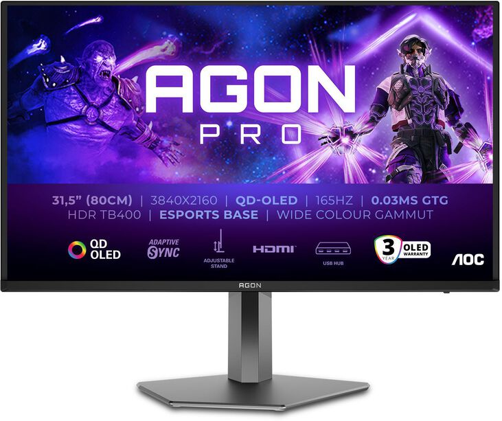 Monitor AOC AGON PRO 31.5" AG326UD QD-OLED UHD 165Hz 0.3ms Adaptive Sync HDR True Black 400 image number 0