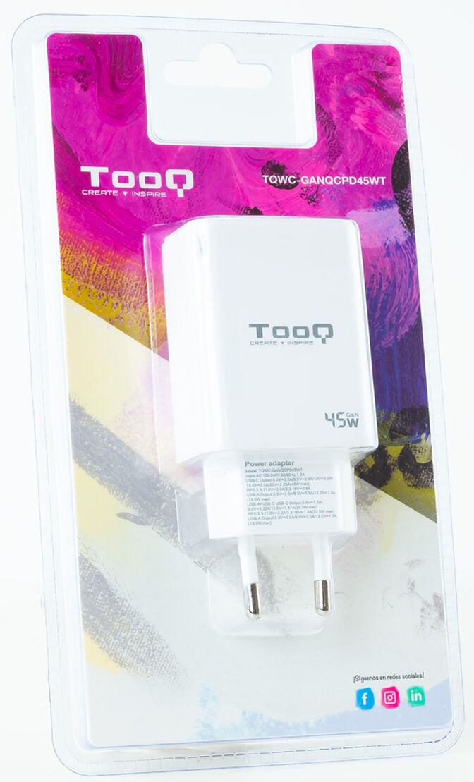 Cargador GaN Tooq USB-C/PD 30W + USB-A/QC 45W image number 2