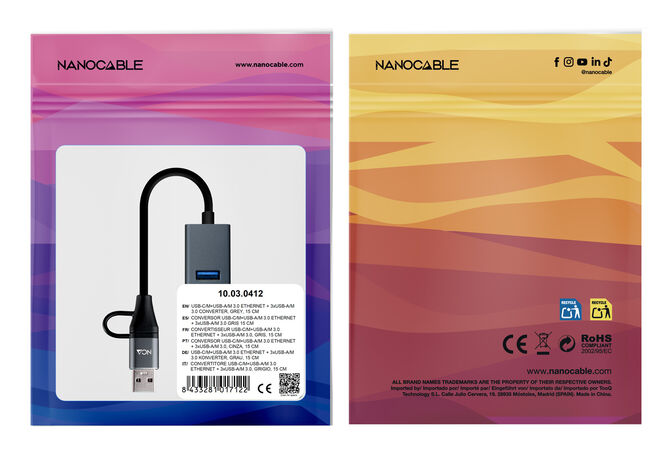 Adaptador Gigabit Nanocable USB-C 3.0/USB-A/M + 3xUSB-A 3.0 a Ethernet 2.5G 10/100/1000/2500 Mbps 15 CM Cinza image number 4
