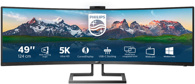 Monitor Curvo Philips 49" 499P9H VA Dual QHD 70Hz 5ms USB-C (65W) WebCam image number 0