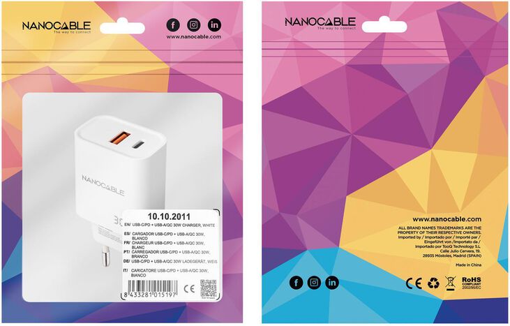 Cargador Nanocable USB-C/PD + USB-A/QC 30W Blanco image number 2