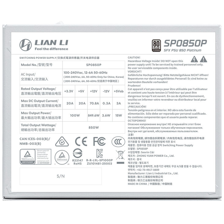 Fuente de Alimentacion Lian Li SP Platinum 850W White image number 5