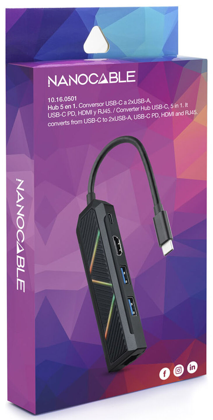 Hub USB-C NanoCable 2x USB-A / USB-C PD 3.0 (100W) / HDMI / RJ45 image number 1