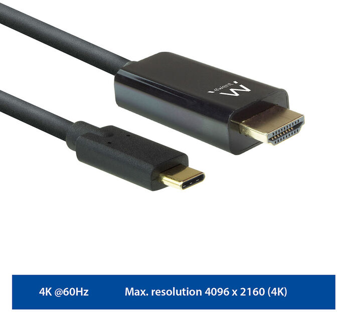 Cable Conversor Ewent USB-C Macho para HDMI Macho 2 M Negro image number 1