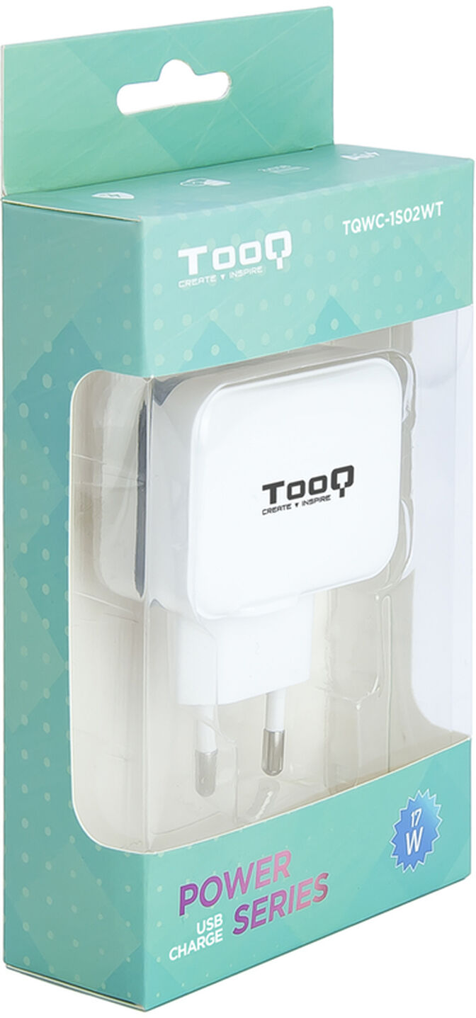 Cargador Tooq 2x USB 5V 3.4A com Controlo AI - Blanco image number 5