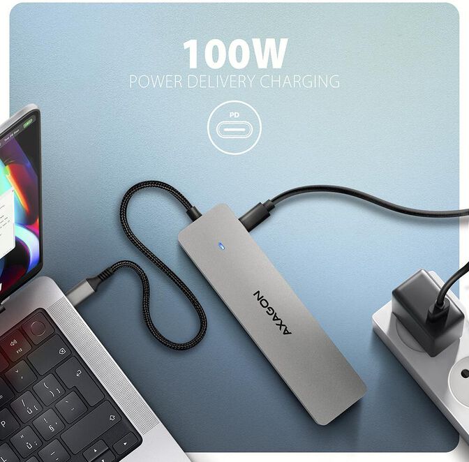 Multiport-Hub AXAGON HMC-7HX2 USB-C 3.2 Gen 1 hub, 2x USB-A + 1x USB-C, 2x HDMI 4K 60Hz, GLAN, PD 100W, 15cm USB-C cable image number 7