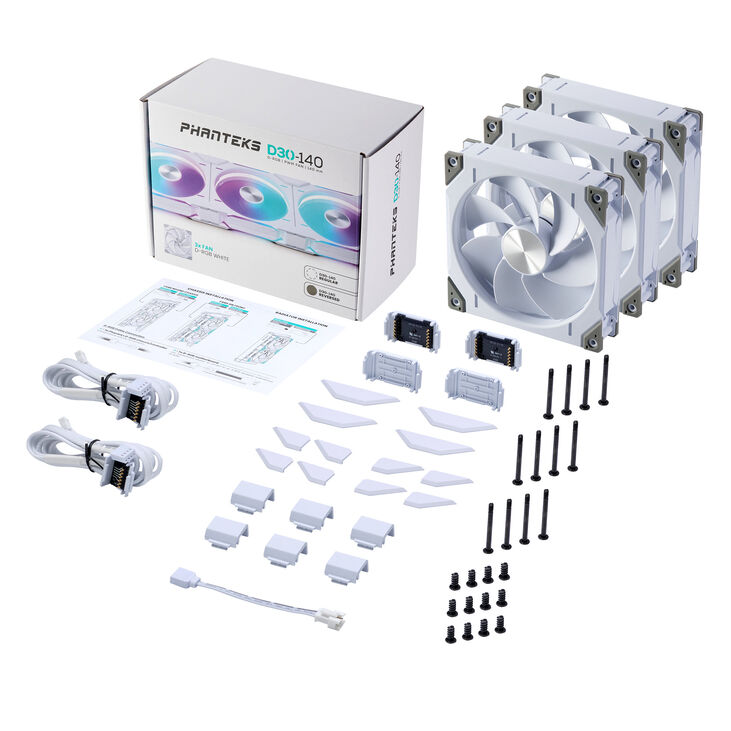 Ventilador Phanteks D30 PWM reverse Airflow D-RGB Blanco Pack 3 - 140mm image number 8