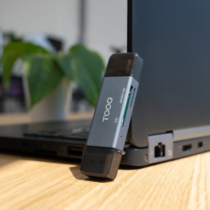 Lector de Tarjetas Tooq USB3.0 (USB-C+USB-A), SD/TF, Gris image number 2