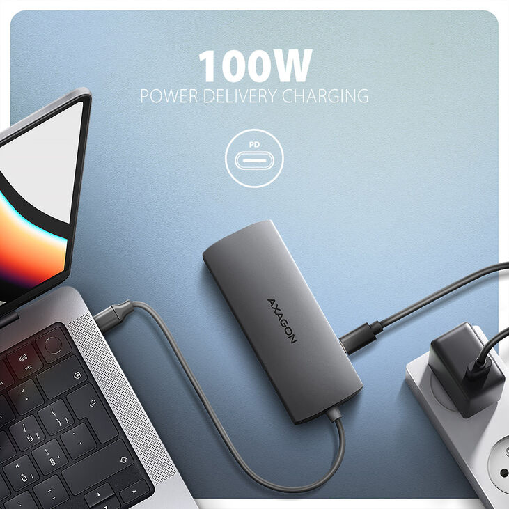 HUB USB-C AXAGON HMC-8HLSA USB-C 3.2 Gen 1 hub, 3x USB-A + 4K/30Hz HDMI + SD/microSD, GLAN, Audio, PD 100W image number 3