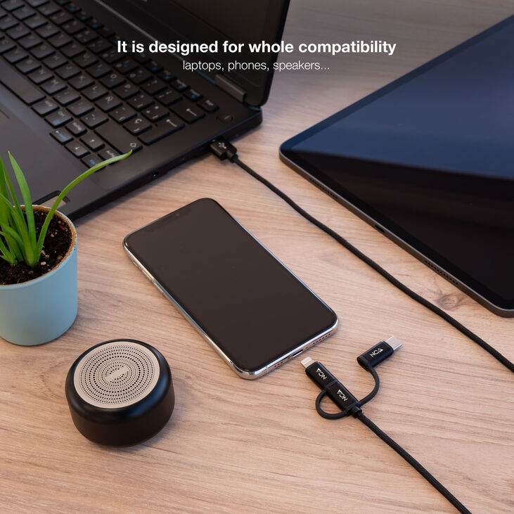Cable USB 3 em 1 Nanocable USB-A para 1x USB-C + 1x Micro-USB + 1x Lightning 1 M Negro image number 3